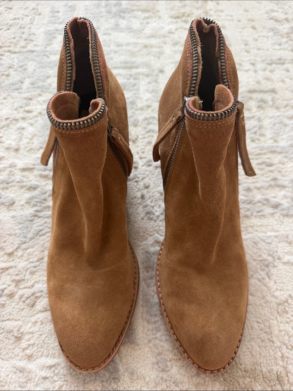 Dolce Vita Tan Suede Zip Ankle Booties